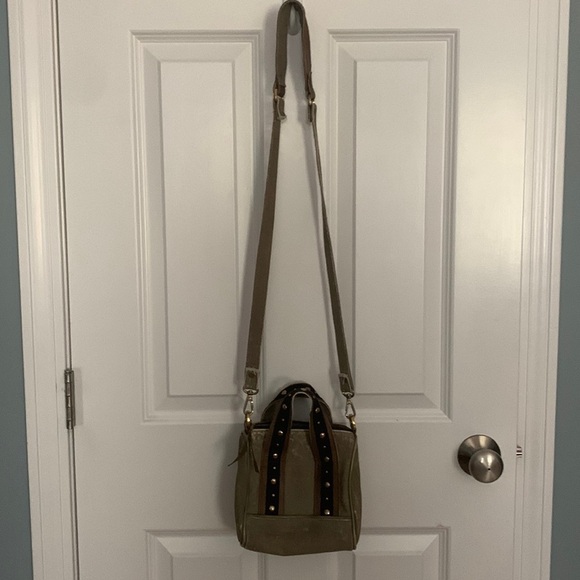 Mona B Waxed Canvas Studded Handle‎ Bag with Crossbody Strap - Picture 1 of 7